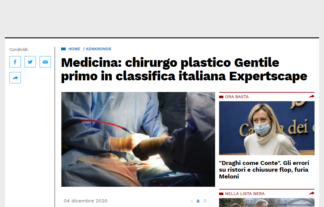 Miglior Chirurgo Plastico d’Italia 2020 secondo l’agenzia di ranking americana Expertscape