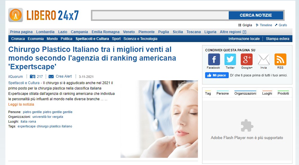 Miglior Chirurgo Plastico d’Italia 2021 secondo l’agenzia di ranking americana Expertscape