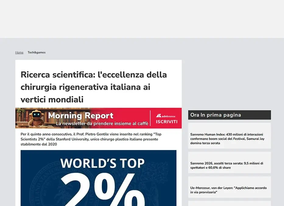 ADNkronos | Ricerca scientifica: l’eccellenza della chirurgia rigenerativa italiana ai vertici mondiali