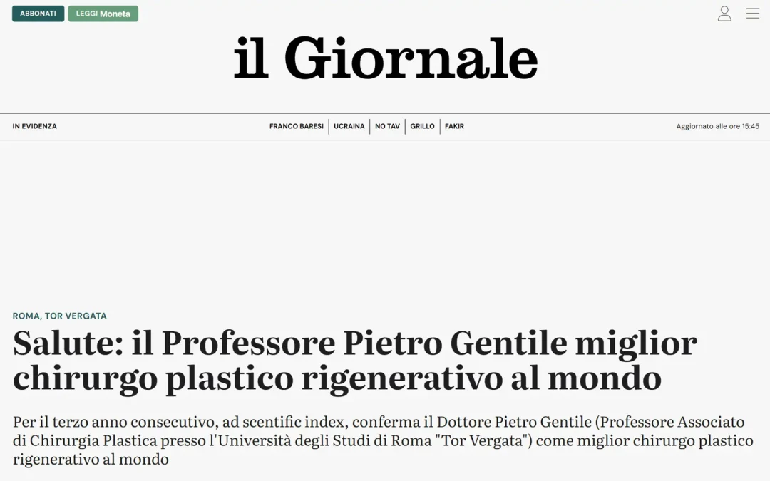Il Giornale | Salute: il Professore Pietro Gentile miglior chirurgo plastico rigenerativo al mondo