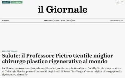 Il Giornale | Salute: il Professore Pietro Gentile miglior chirurgo plastico rigenerativo al mondo